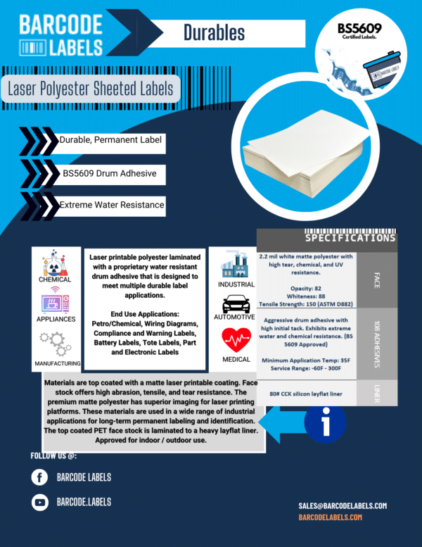 8.5" X 14" White Laser Polyester Sheet Label - Image 3
