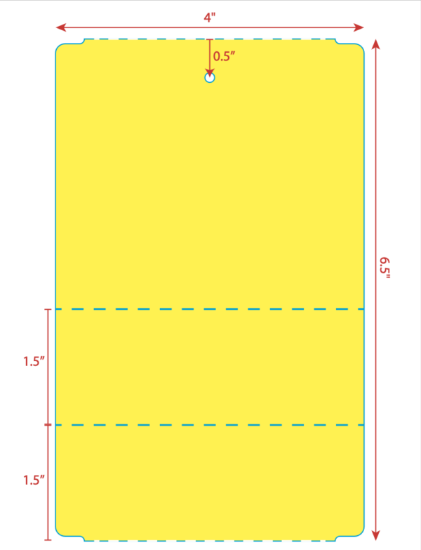 4" x 6.5" Tag With Hole Punch & Internal Perfs, Yellow Flood